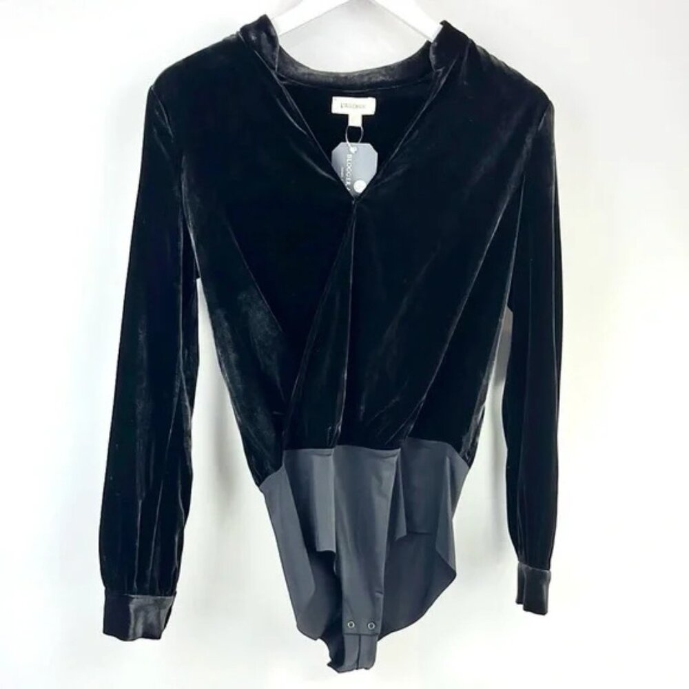L'AGENCE Marcella Black Wrap-Effect Velvet Bodysuit